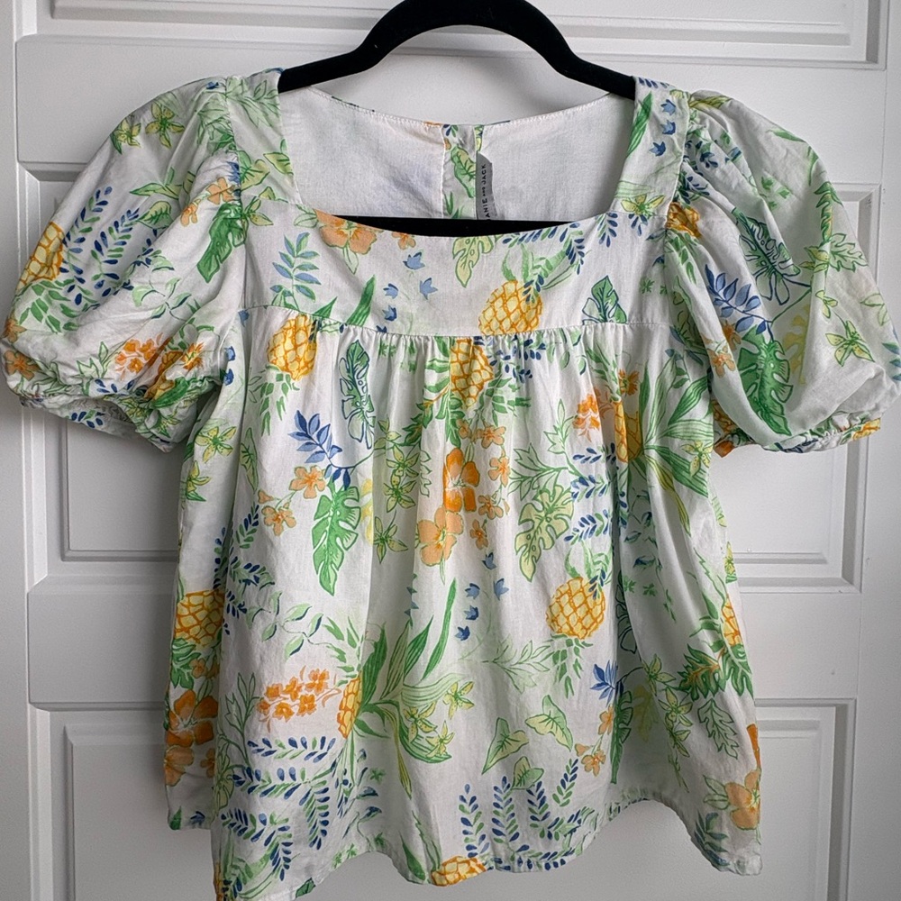Janie And Jack Summer Floral Lined Blouse, Size 12, White, Green, Yellow